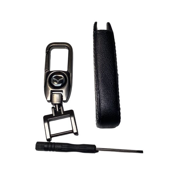 For Mazda Premium Key Fob and Key Chain Faux Black Leather New - Picture 3 of 3